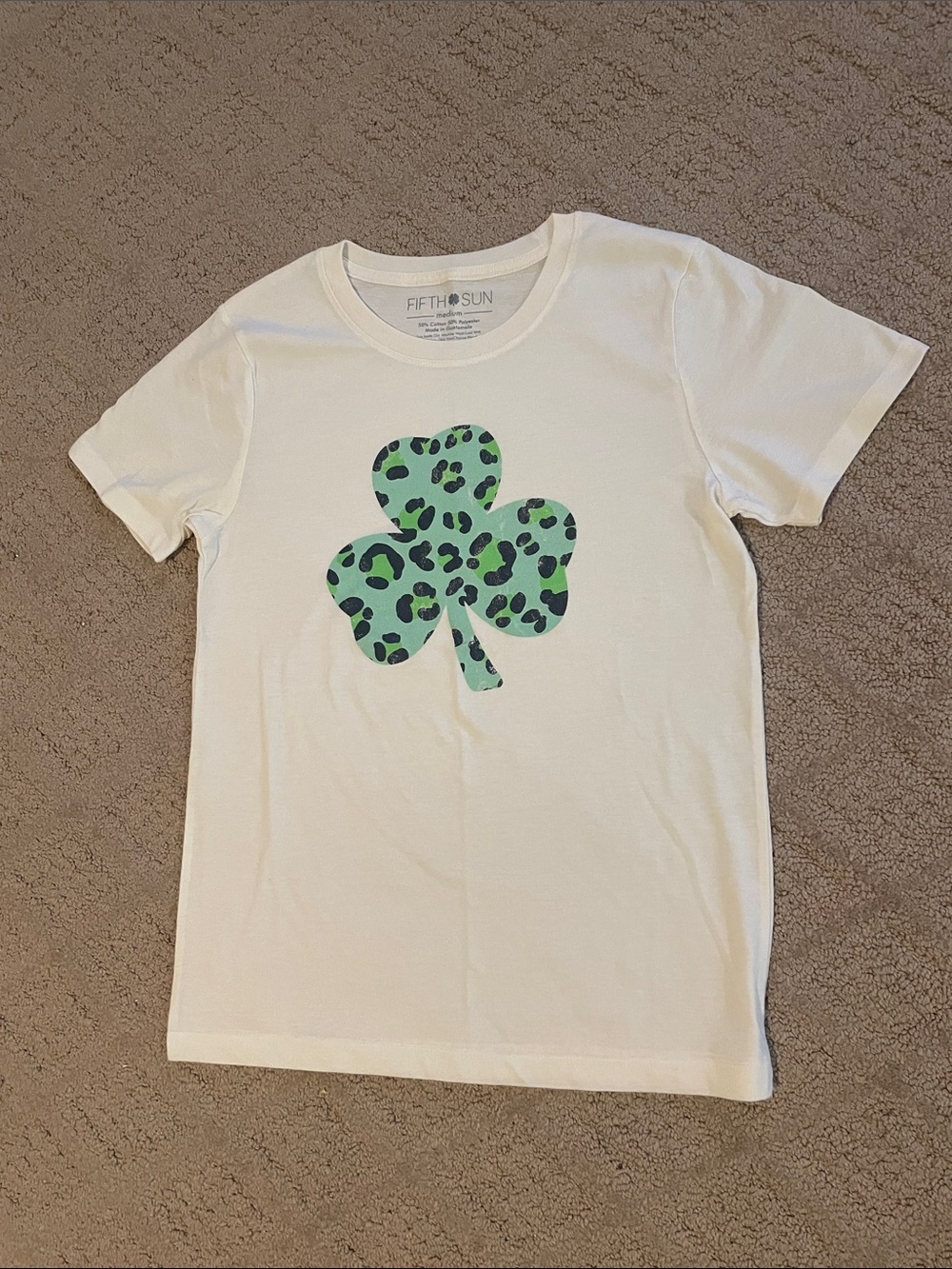 Fifth Sun White Tee with Mint Green Leopard Shamrock